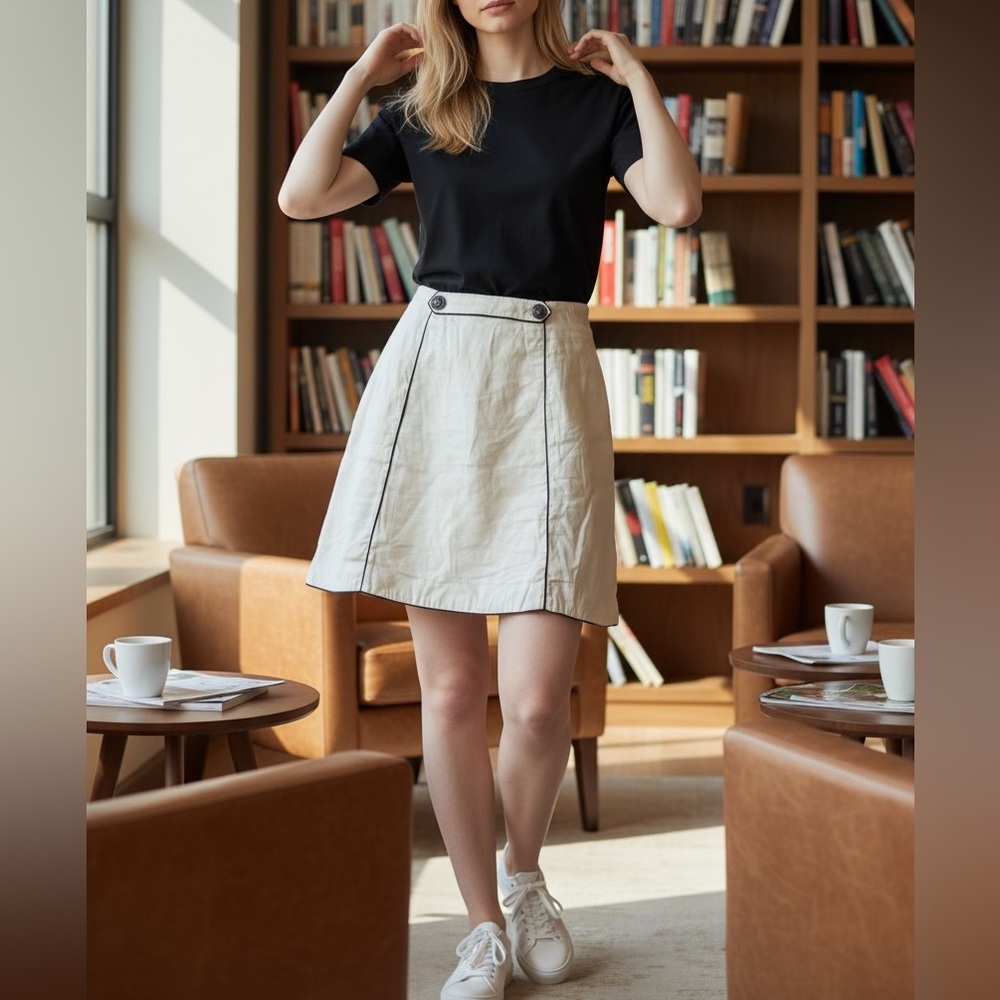 Maeve Cream Skirt with Black Accents anthropology